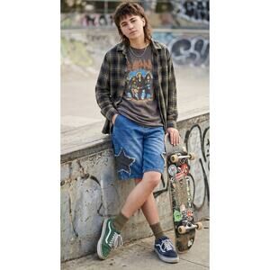 Baggy Star Patch Denim Shorts Y2K Grunge Skater Streetwear Unisex M